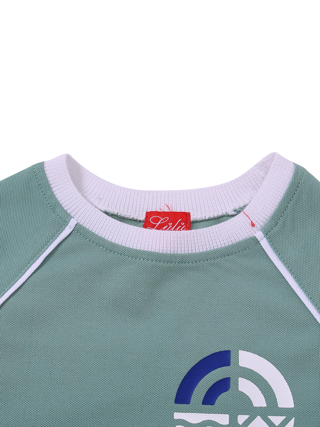 Side Print Long Sleeve Top - Seafoam/White