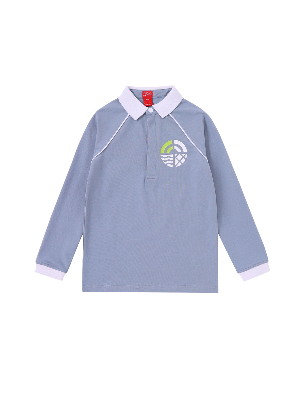 Side Print Long Sleeve Polo - Stone Blue