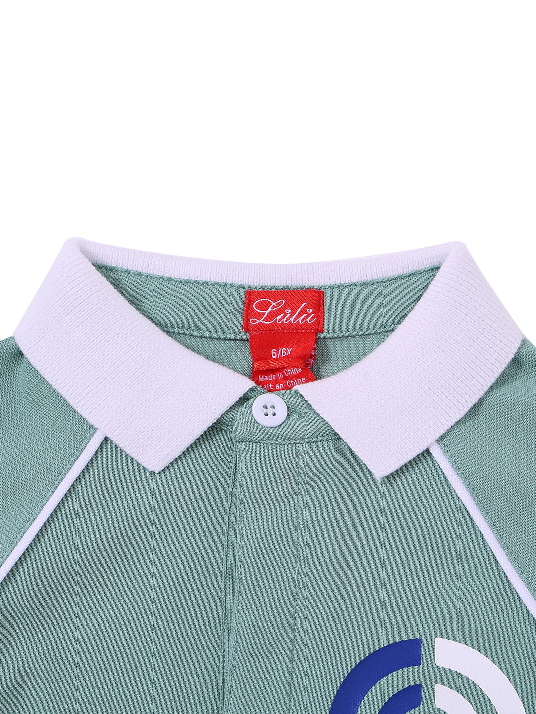 Side Print Short Sleeve Polo - Seafoam/White