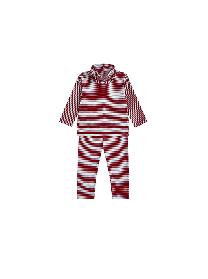 Baby Mock Neck Striped Set - Burgundy