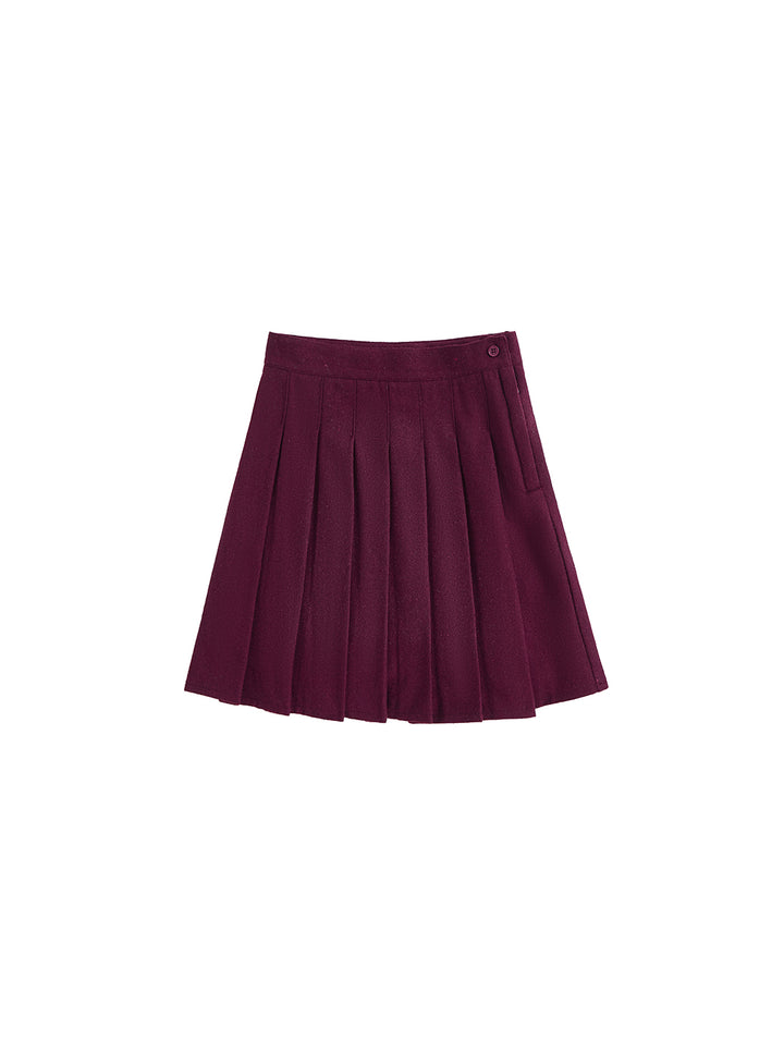 Brushed Pleated Skirt - Burgundy