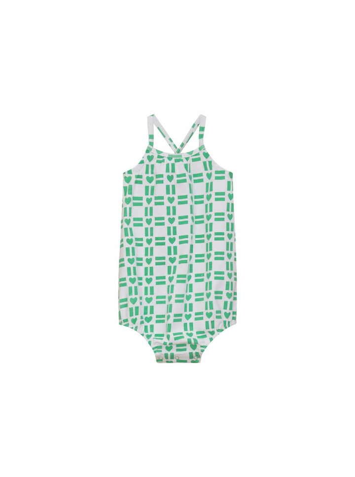 All Over Heart Print Romper - White/Green