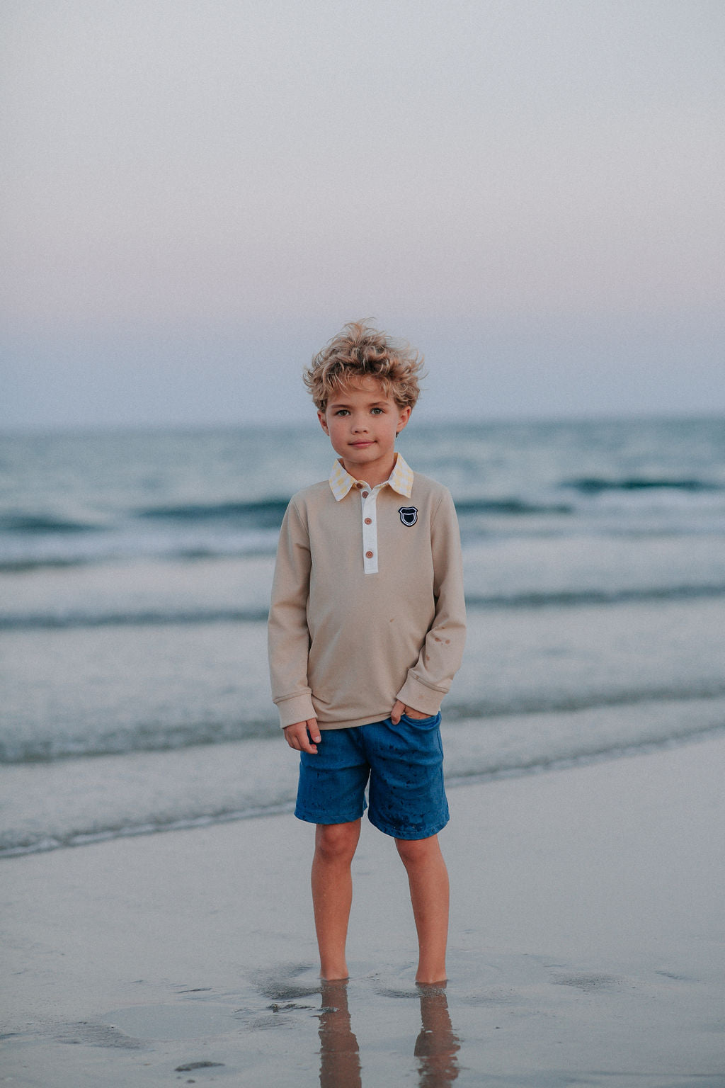 Gingham Collar Polo - Beige