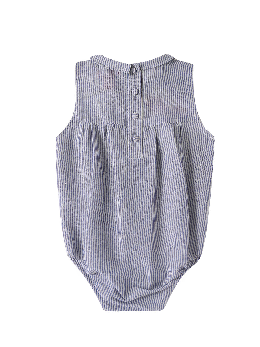 Baby Linen Striped Collar Romper - Blue