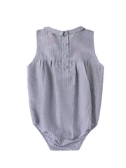 Baby Linen Striped Collar Romper - Blue
