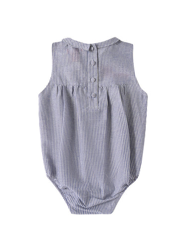 Baby Linen Striped Collar Romper - Blue