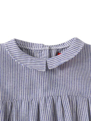 Baby Linen Striped Collar Romper - Blue