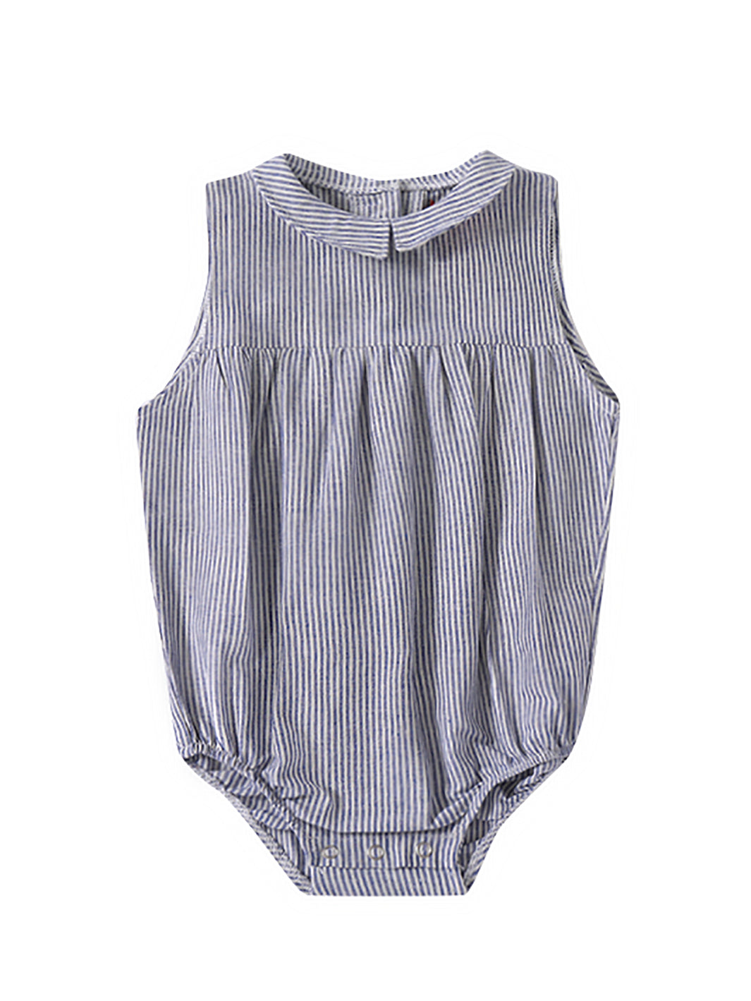 Baby Linen Striped Collar Romper - Blue