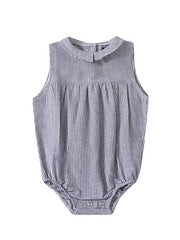 Baby Linen Striped Collar Romper - Blue