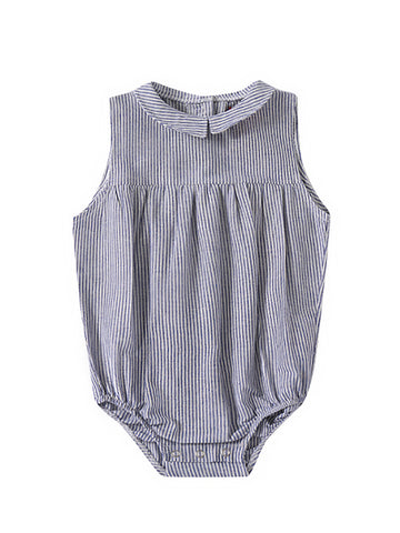 Baby Linen Striped Collar Romper - Blue