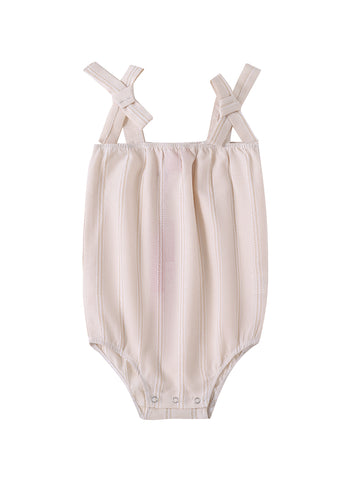 Baby Gingham Crochet Striped Romper - Beige