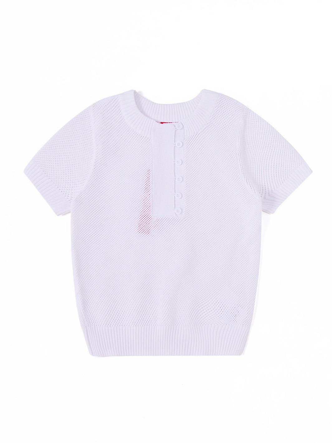 Front Button Short Sleeve Sweater - White