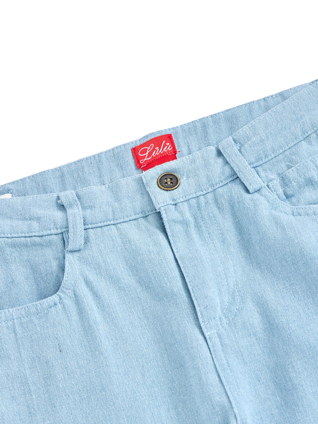 Denim Long Trim Pants - Pale Blue Denim