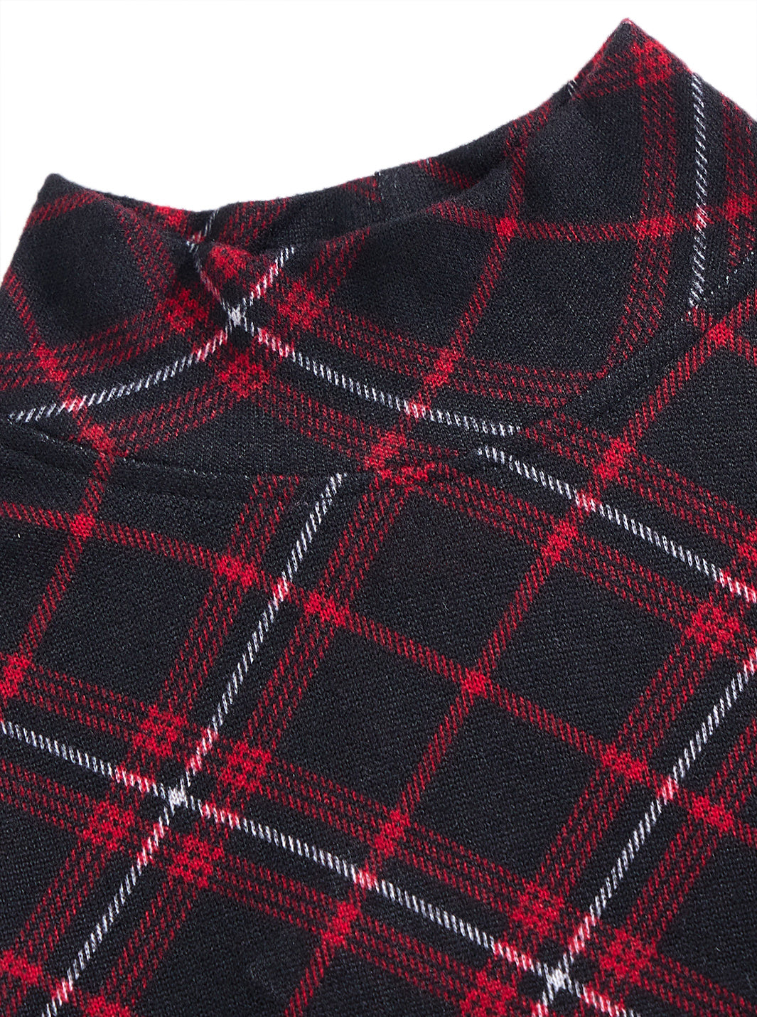 Plaid Mock Neck T-shirt - Burgundy