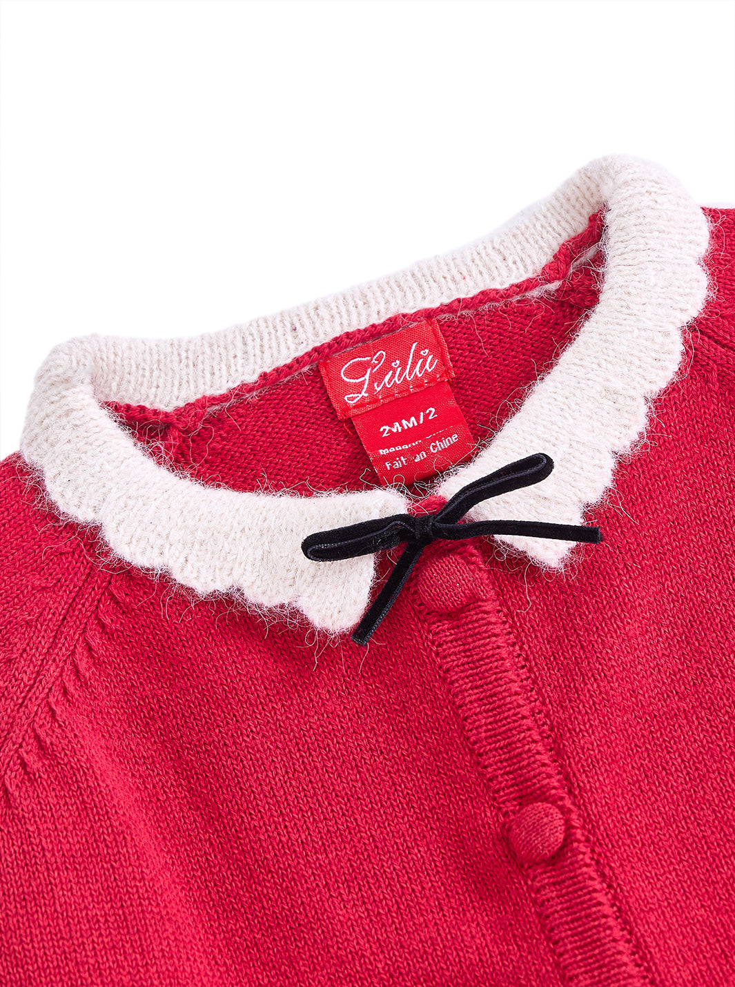 Knitted Scallop Mohair Collar Dress - Red Mix