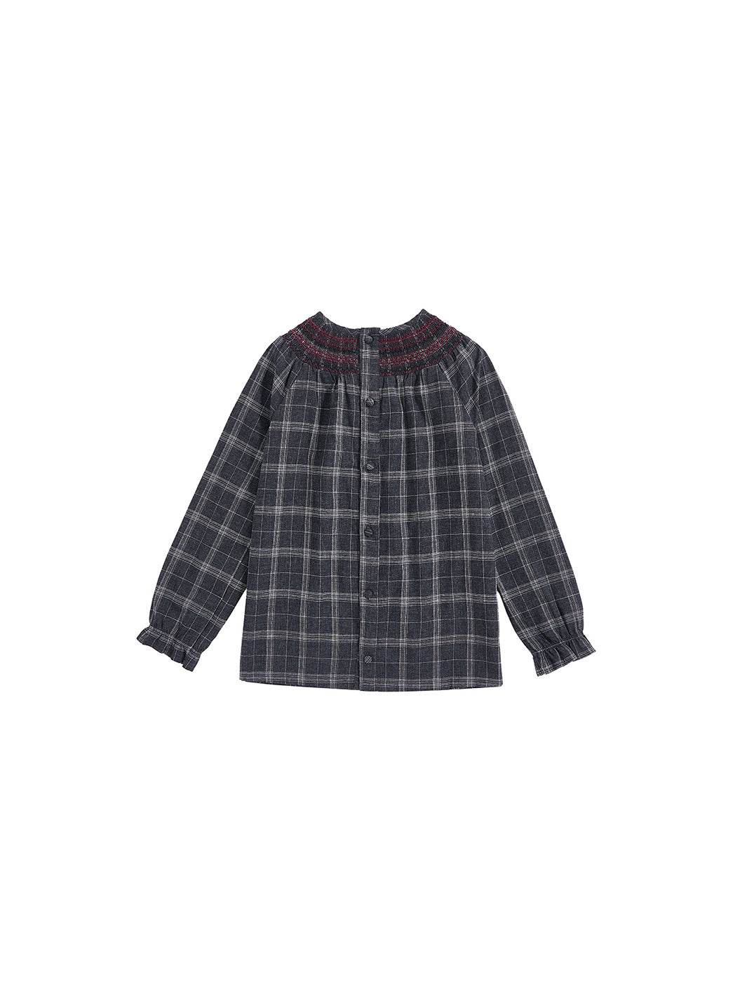 Grey Plaid Smocked Shirt