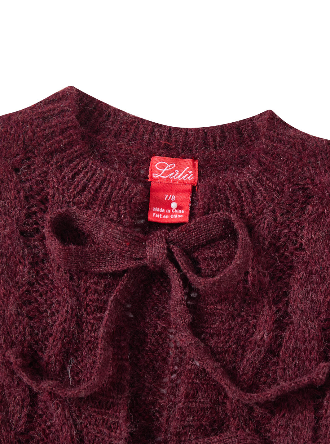 Cable Knit Bow Sweater - Burgundy