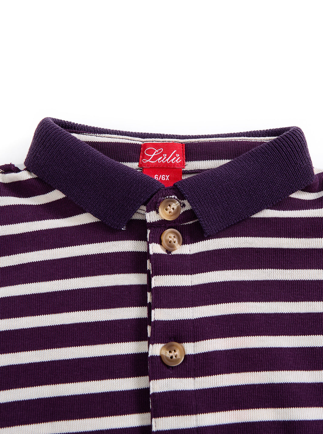 Classic Striped Collar Polo - Plum/White