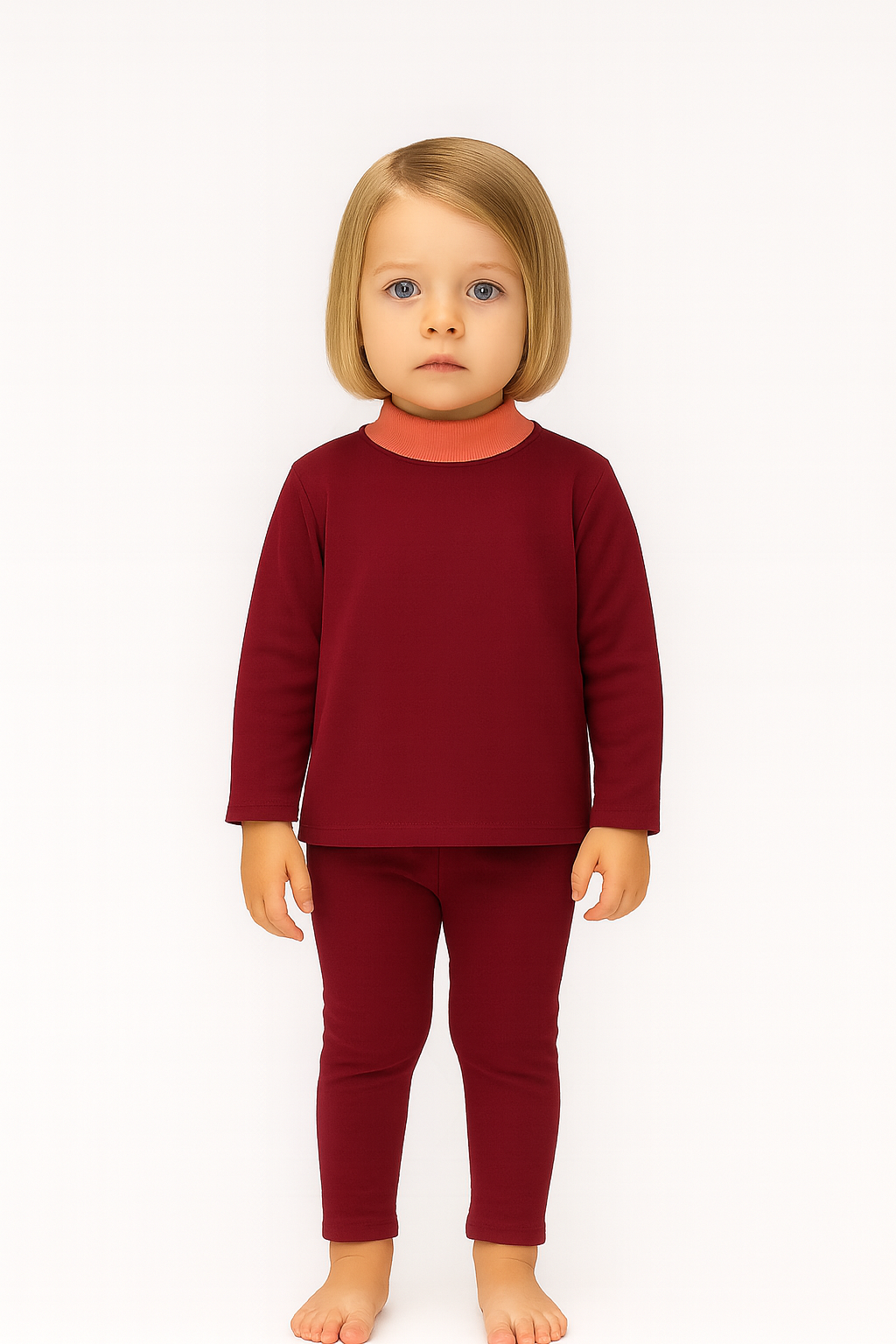 Baby Contrast Mock Neck Set - Girl