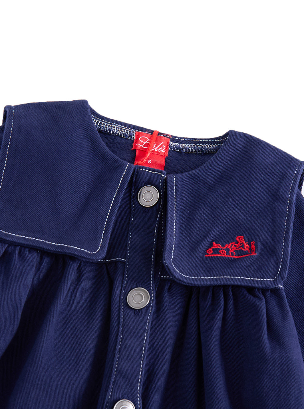 Sailor Collar Twill Dress - Navy