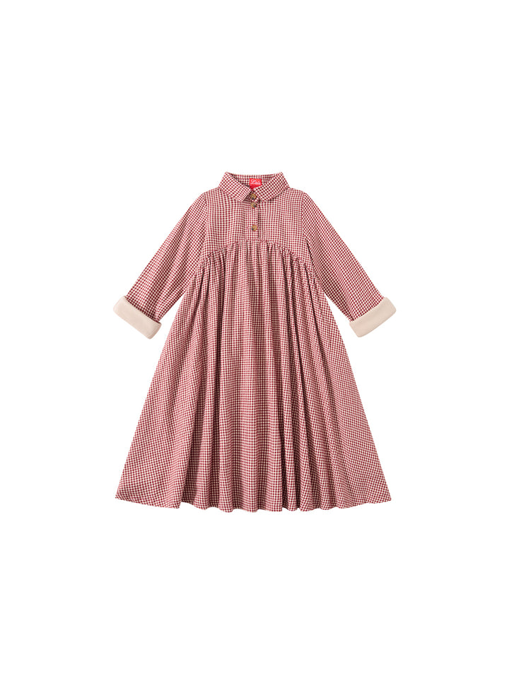 Cord & Check Shirt Style Dress - Burgundy