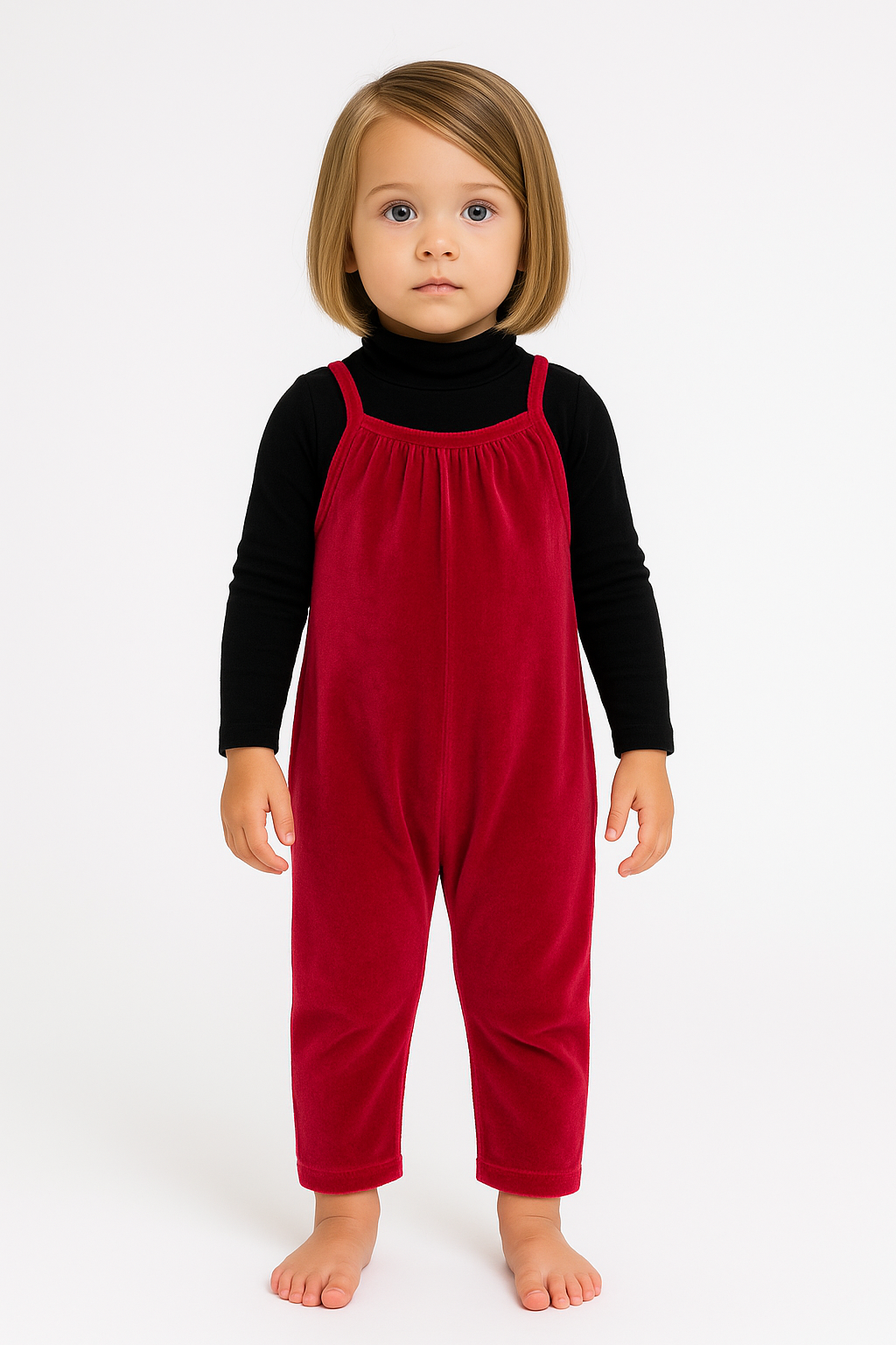 Baby Cotton Velour Strap Overall - Strawberry
