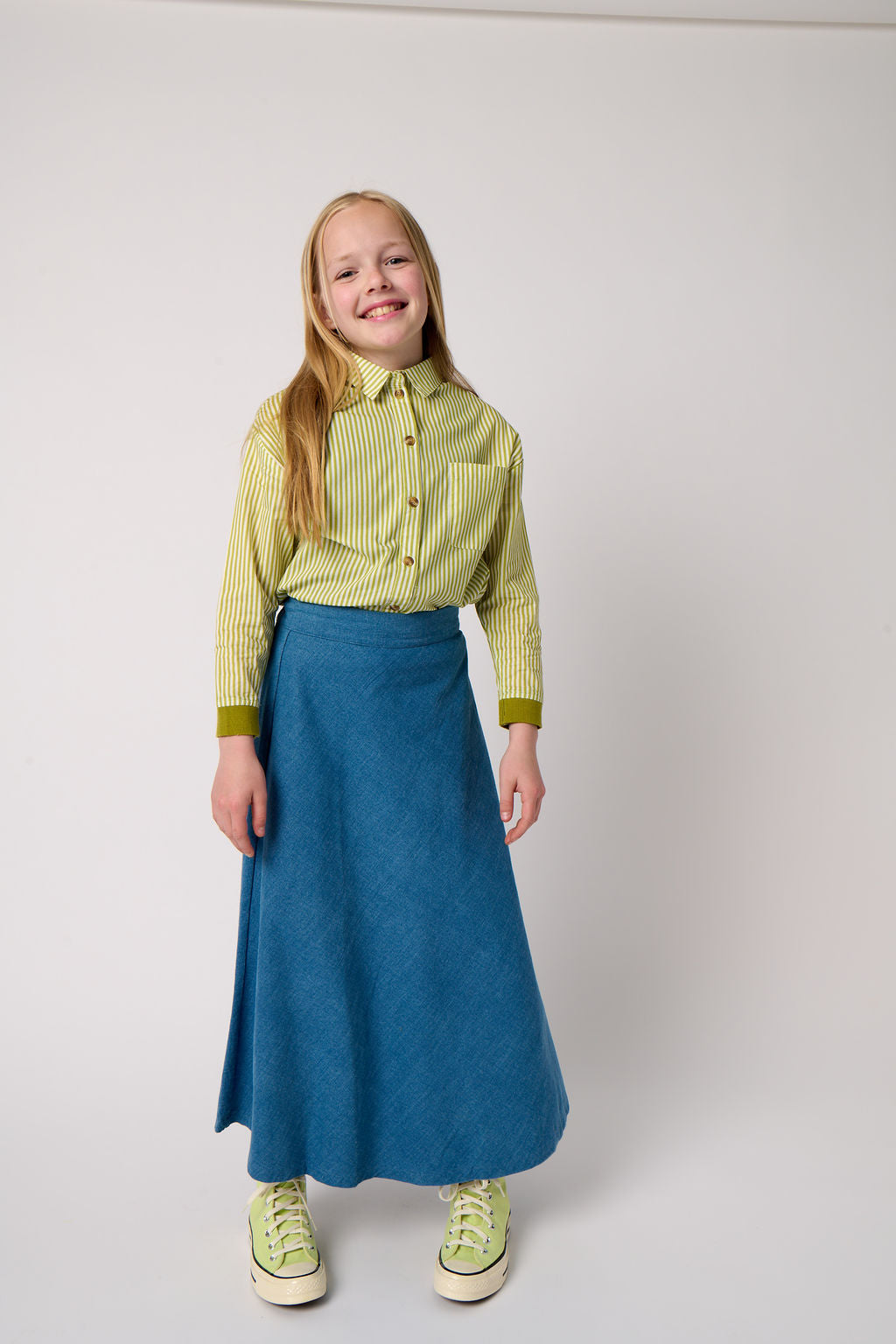 Denim Patch Midi Skirt - Blue Denim