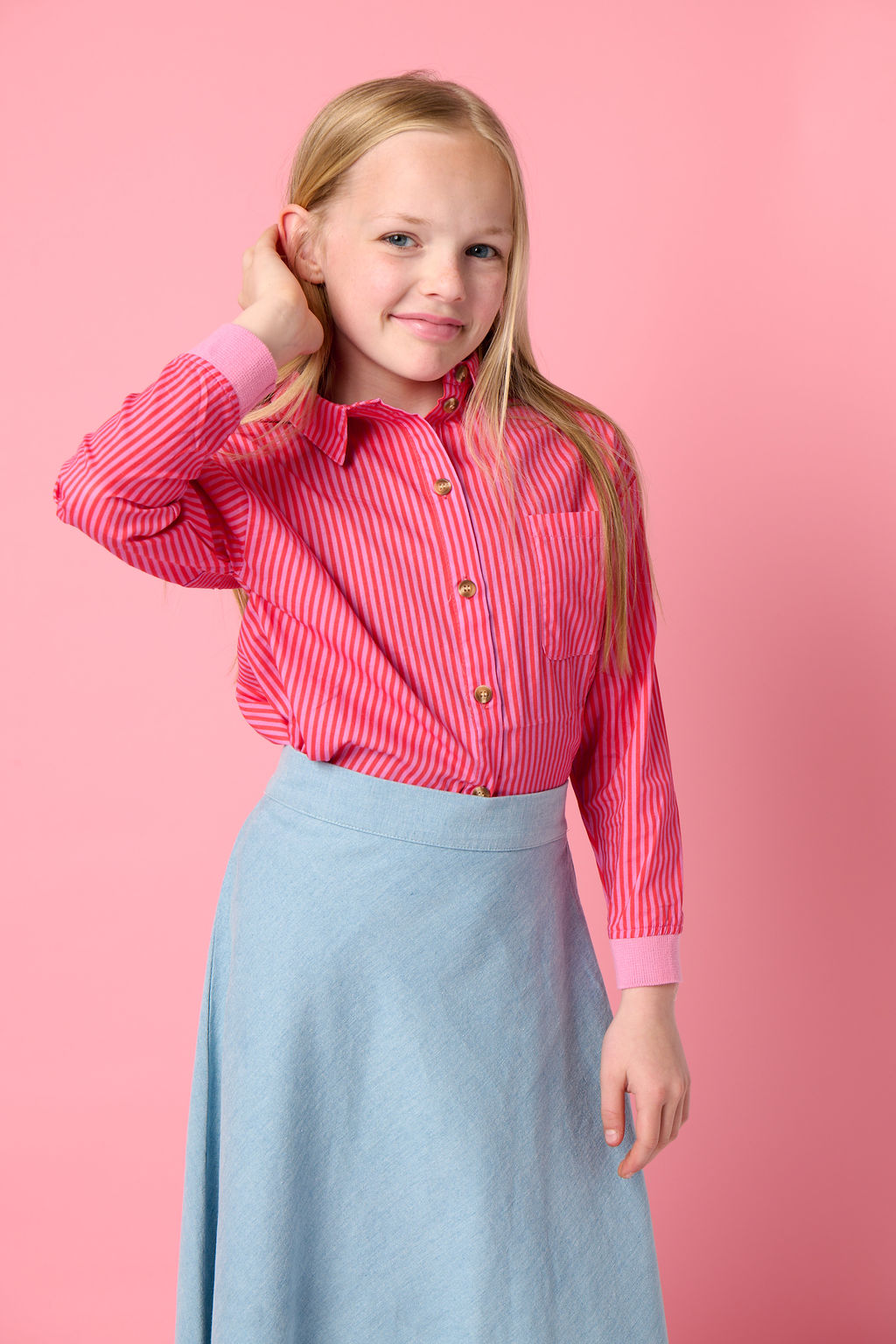 Denim Patch Classic Midi Skirt - Pale Blue Denim