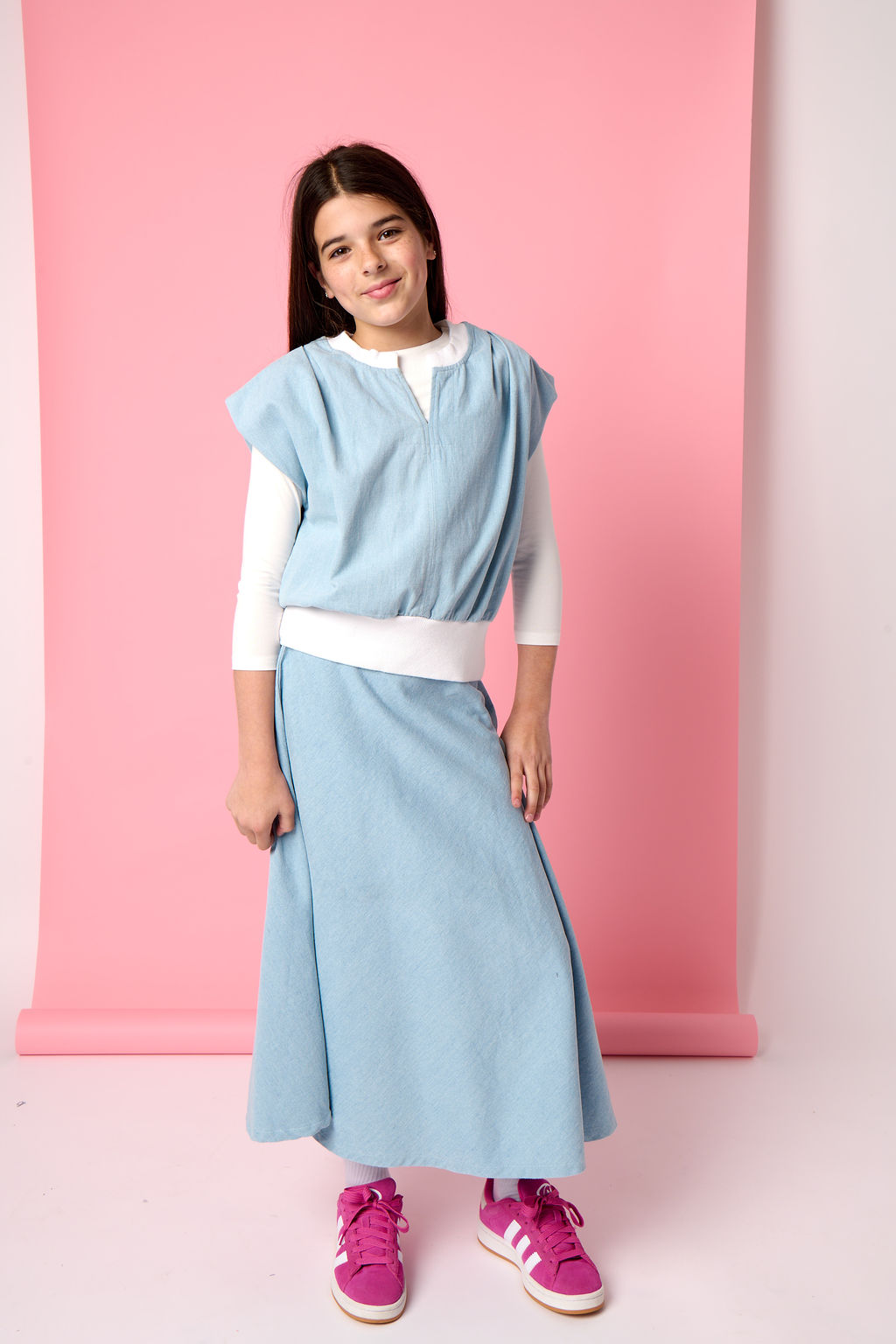 Denim Trim Vest - Pale Blue Denim