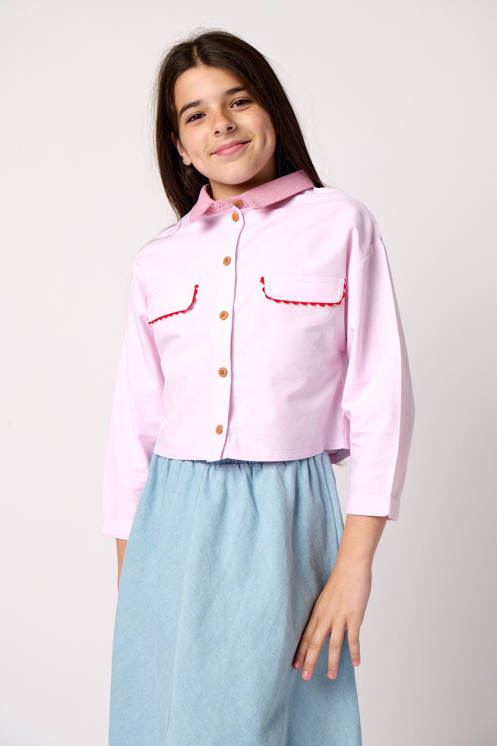 Rickrack Crop Shirt - Lt. Pink
