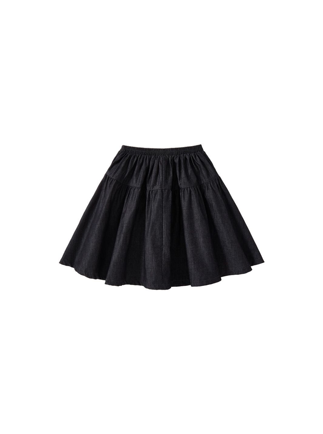Denim Yoke Gathered Skirt - Black
