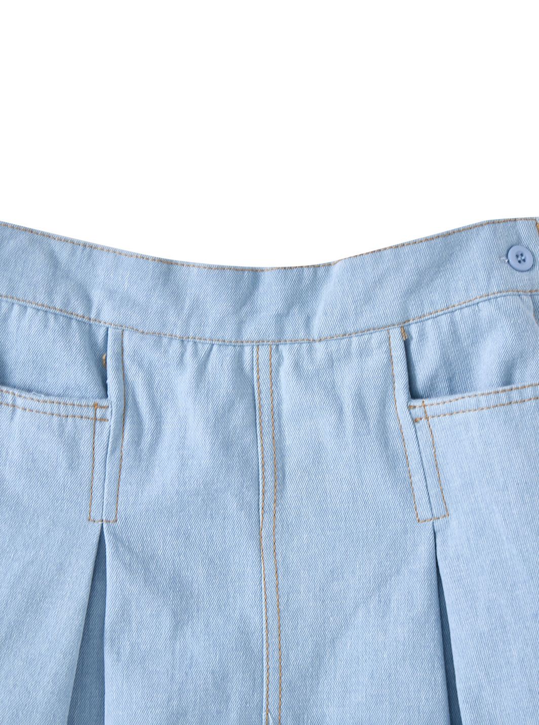 Denim Box Pleat Skirt - Pale Blue