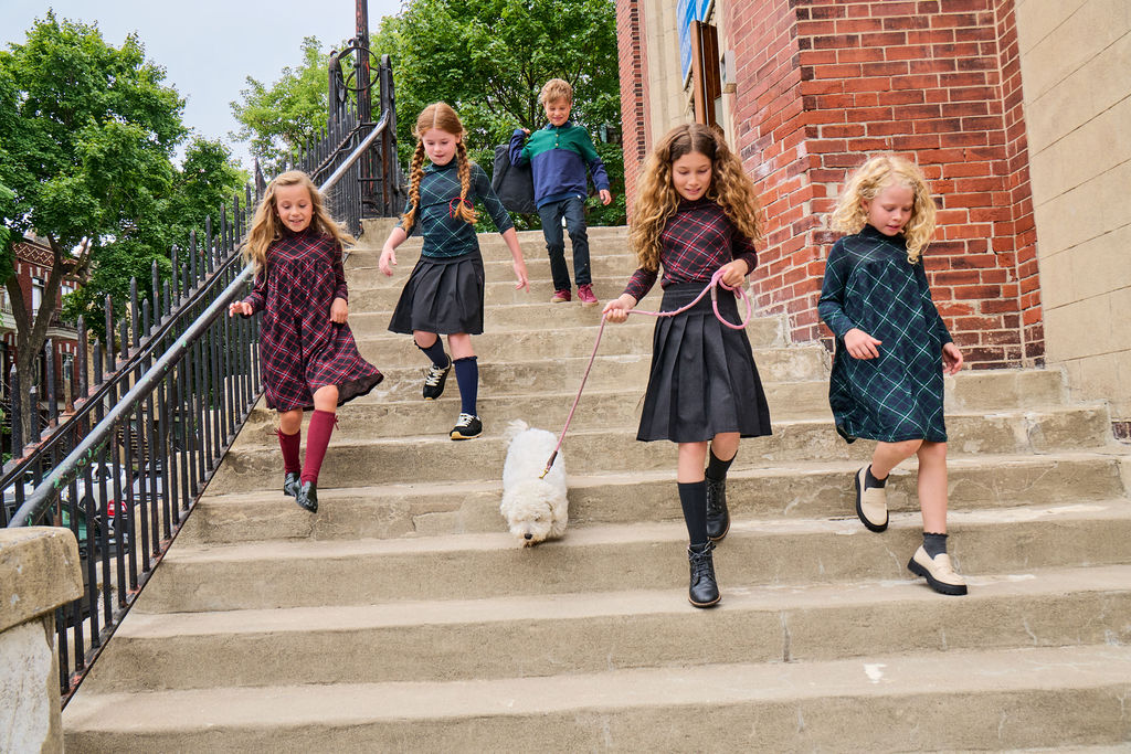 Plaid Mock Neck Dress - Green