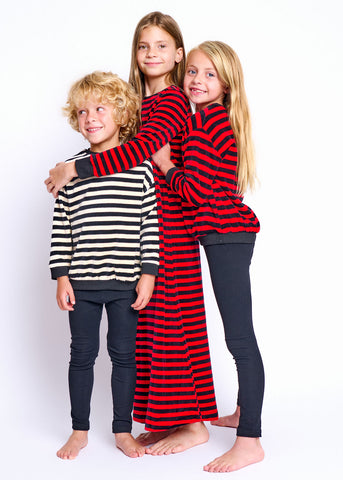 Velour Stripe Set - Black/off white