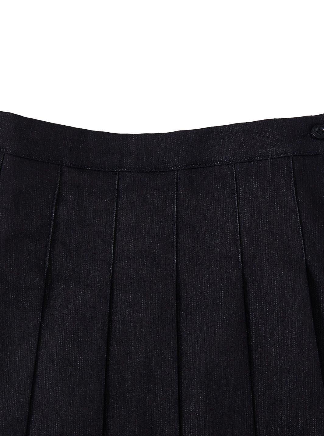 Denim Pleated Skirt - Black