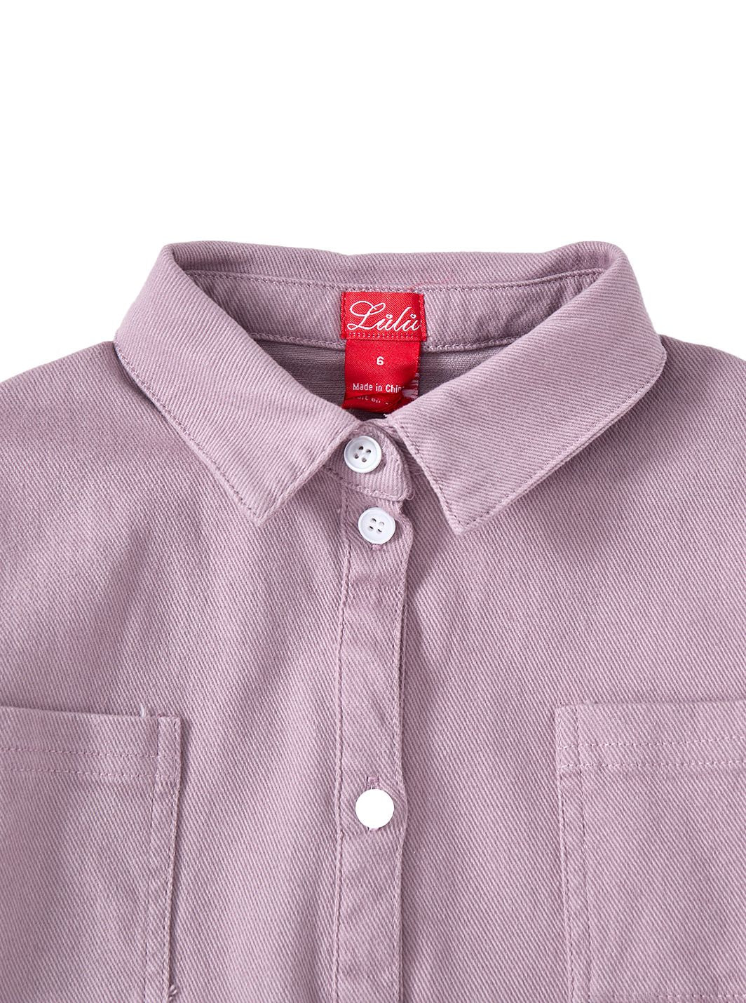 Twill Solid Shirt Style Dress - Pale Purple