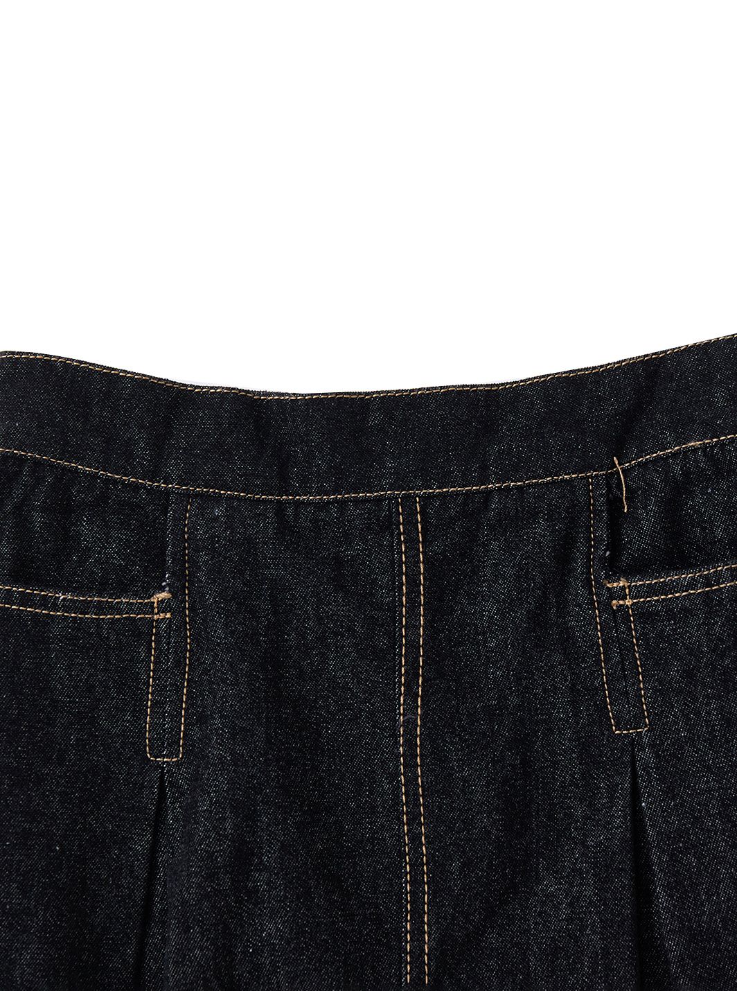 Denim Box Pleat Skirt - Black