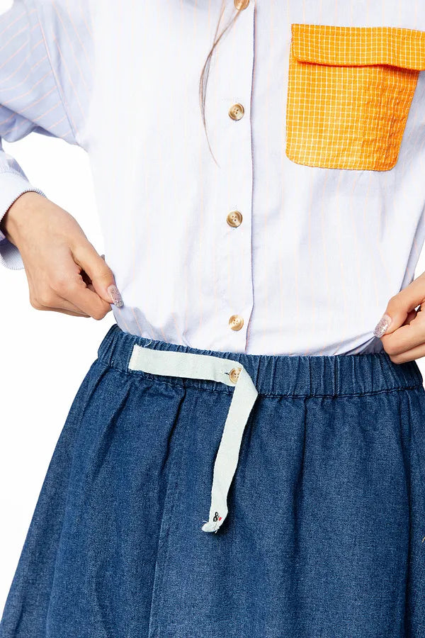 & Lu Denim Medium Tea-Length Skirt - Navy