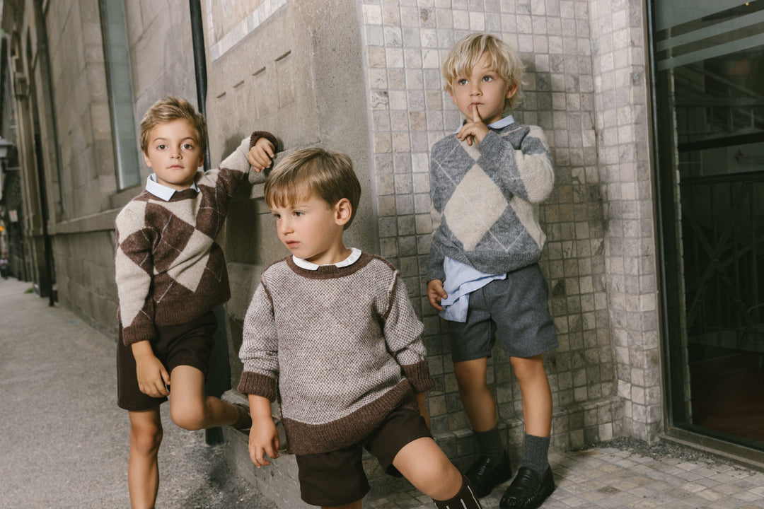 Mohair Argyle Sweater -Brown