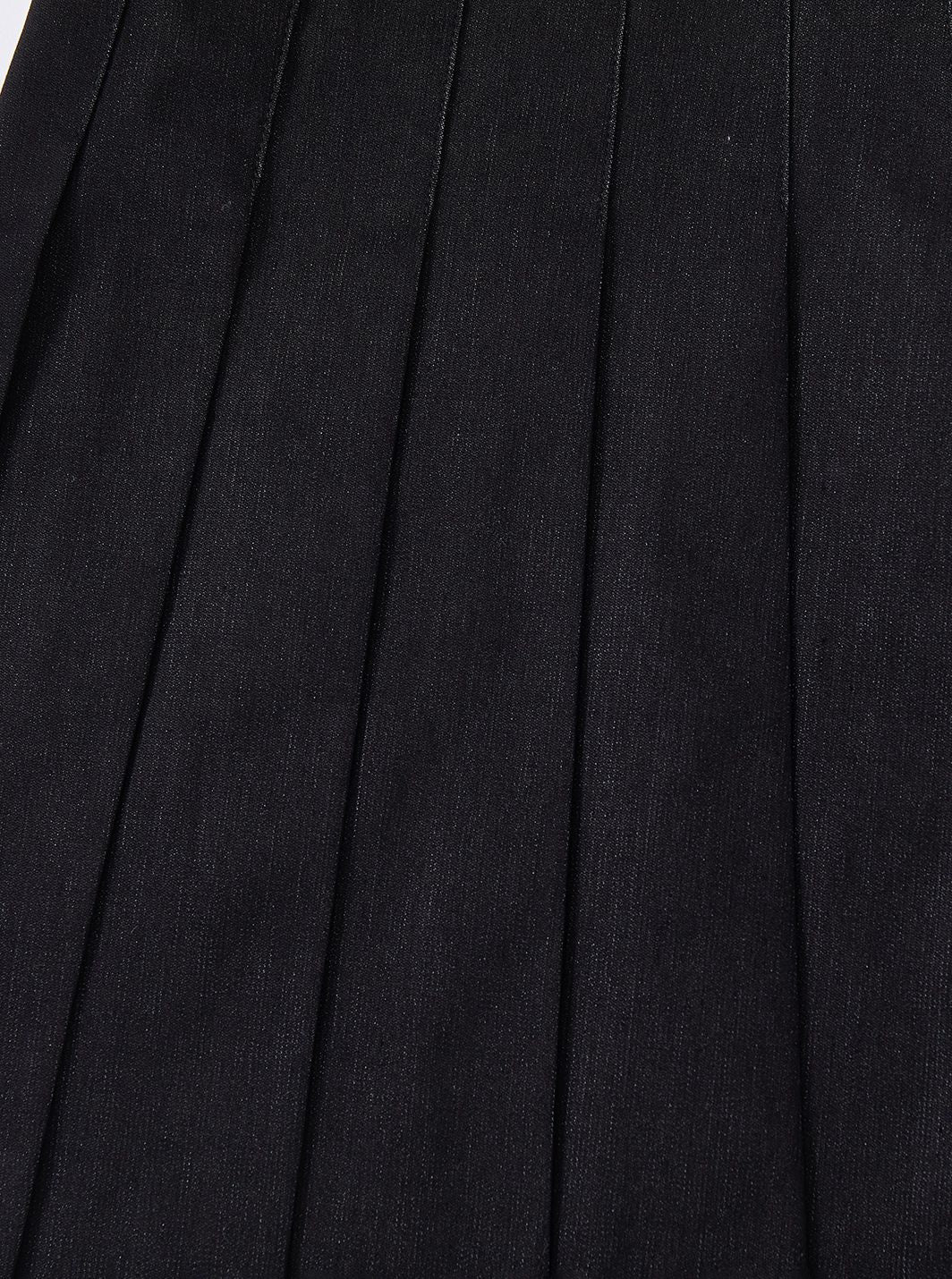 Denim Pleated Skirt - Black